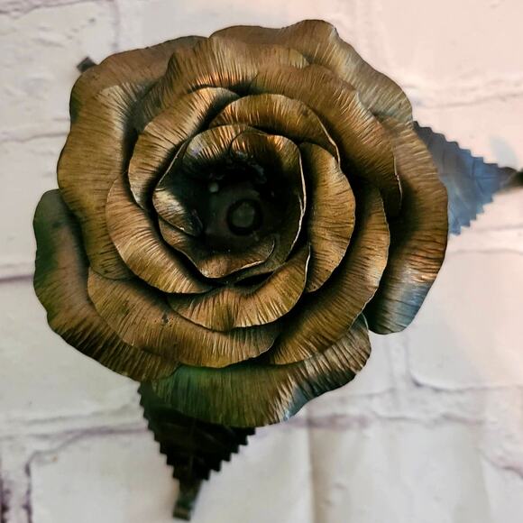 Artist Signed Vintage Handcrafted Brass Flower Candle Holders Set of 2 - Picture 4 of 8